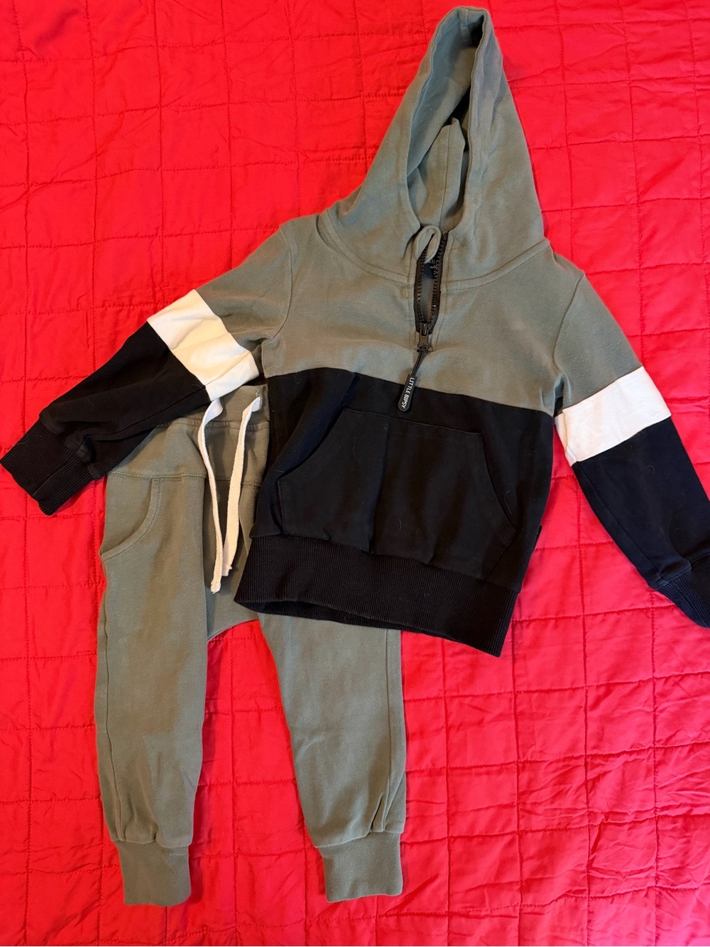 Little Bipsy Forest Green, Black & White Hooded Sweatshirt Set